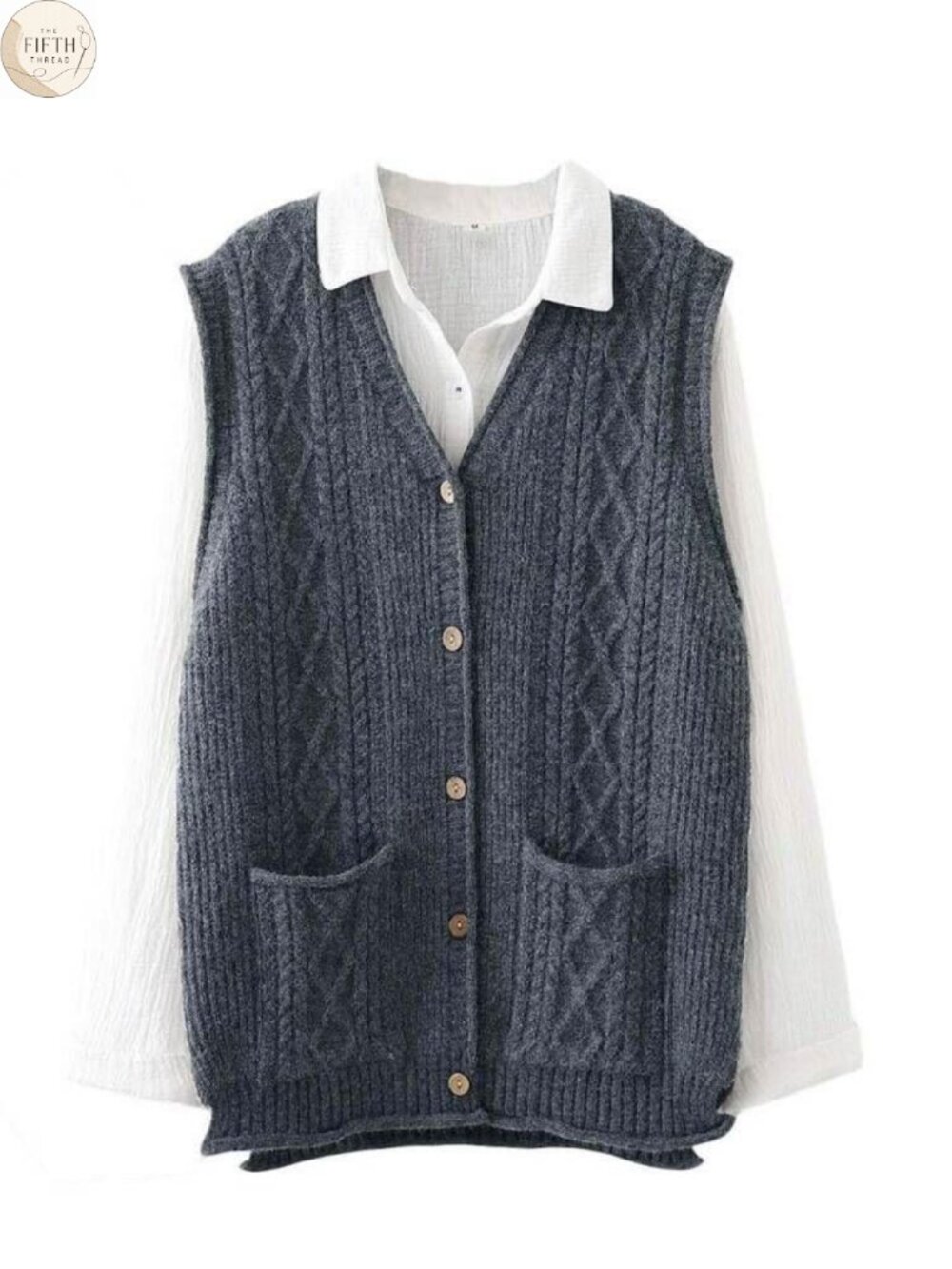 Cable Knit Button Down Sweater Vest V-Neck Sleeveless Cardigan Outwear